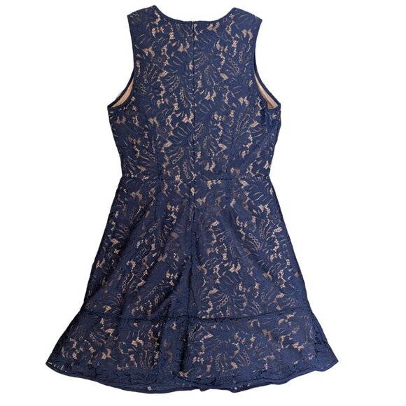 Banana Republic Women's Navy Lace Overlay Fluted Dress - Picture 3 of 7